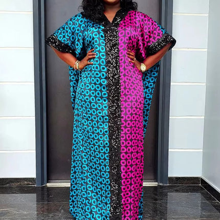 Traditional African Kaftan Dress for Women Satin Beaded Loose Plus Size