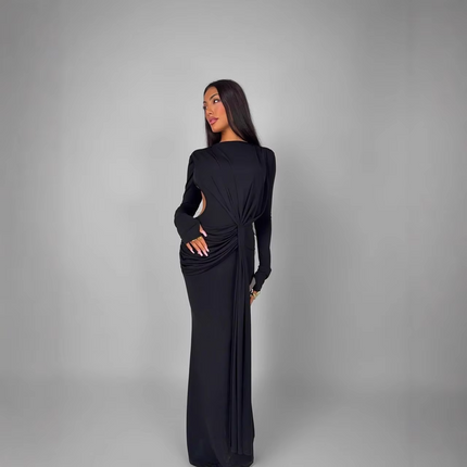 Elegant European American Women's Long Sleeve Slim Backless Floor-Length Dress