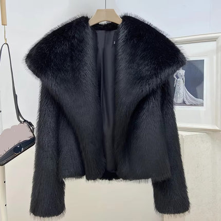 Luxury Plus Size Crop Fur Jacket for Women Winter Warm Windproof Coat