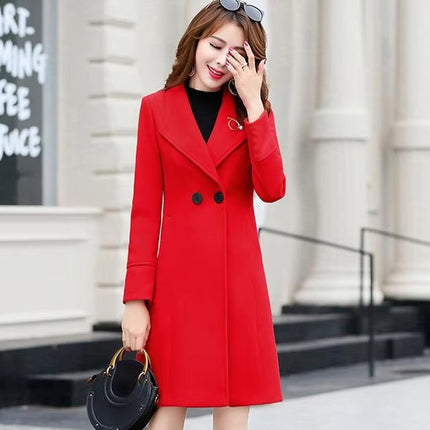 Korean Slim Mid-Length Women’s Coat 2024 Autumn Winter Plus Size