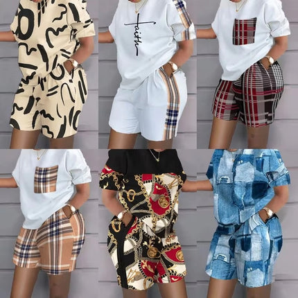 Women Summer Two Piece Set T Shirt Shorts Jogger Gym Plus Size