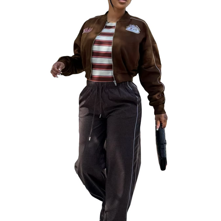 Women’s Winter Printed Fleece Sweatshirt with Stand Collar Casual Fit