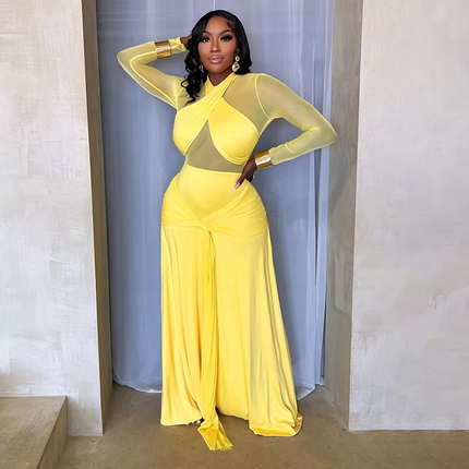 2025 Summer Women's Casual Mesh Dress Sexy See-Through Cross-Stitch Style