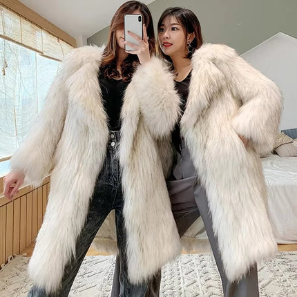 Women’s Long Faux Fur Winter Coat Warm Windproof Plus Size Jacket