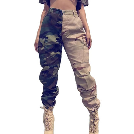 Women’s Street Style Cargo Overalls Camouflage Contrast Pants S–3XL