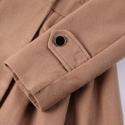Women’s Mid-Length Wool Coat Double Breasted Belted Winter Jacket
