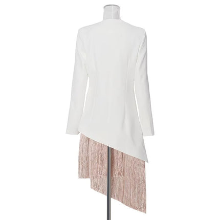 Embroidered Asymmetrical Tassel Blazer Coat for Women Long Sleeve