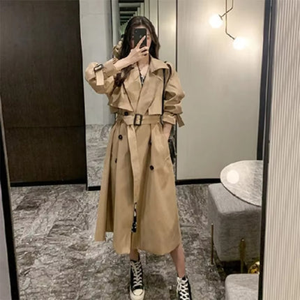 Women’s Double Breasted Long Trench Coat with Belt Winter Windbreaker