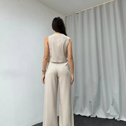 Women’s V-Neck Vest & Straight Pants Two-Piece Summer Set