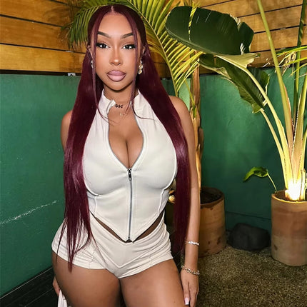 Women’s Summer Sleeveless V-Neck Zipper Top & High Waist Shorts Set 2025