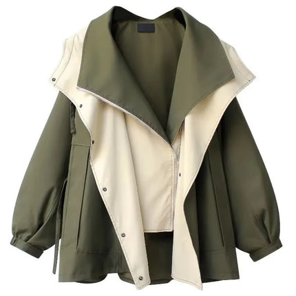Women’s Hooded Trench Cargo Coat Mid-Length Loose Zipper Korean Style