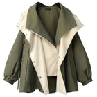 Women’s Hooded Trench Cargo Coat Mid-Length Loose Zipper Korean Style