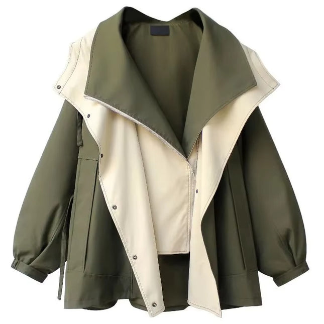 Women’s Hooded Trench Cargo Coat Mid-Length Loose Zipper Korean Style