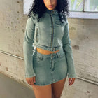 Women’s Embroidered Denim Midi Skirt & Long Sleeve Top Two-Piece Set