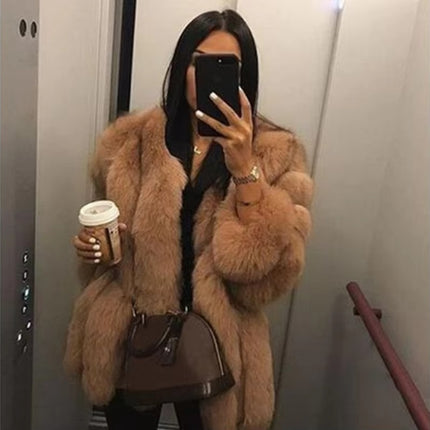 Women’s Winter Faux Fur Coat Warm Thick Fluffy Raccoon Style Jacket