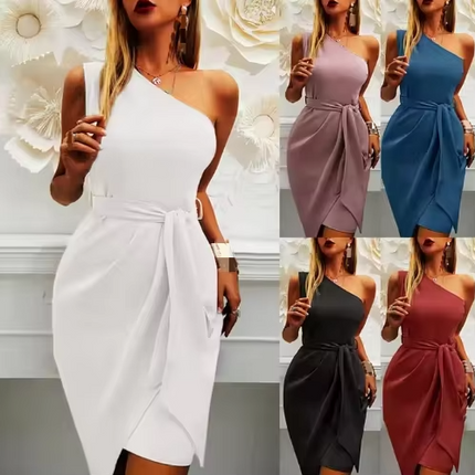 Elegant One Shoulder Sleeveless Summer Dress for Women