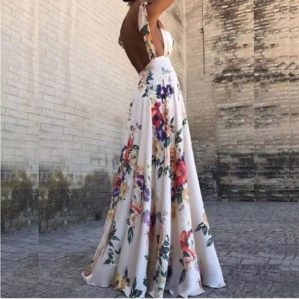 Women’s Backless Sleeveless Printed Maxi Dress for Spring and Summer