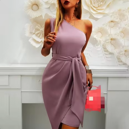 Elegant One Shoulder Sleeveless Summer Dress for Women