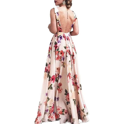 Women’s Backless Sleeveless Printed Maxi Dress for Spring and Summer