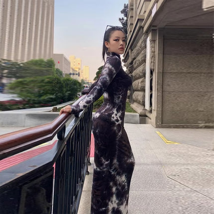 Autumn High Neck Long Sleeve Slim Fit Bodycon Dress for Women