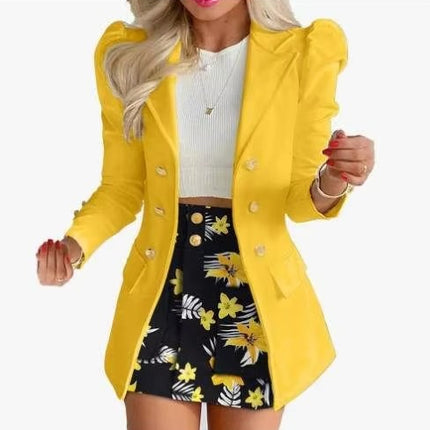 Women’s Printed Long Sleeve Jacket and Pants Business Suit Set