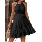 Backless Lace Knit Mini Skirt with Halter Tie and Natural Waist Fit