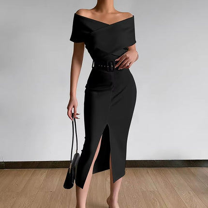 Elegant Solid Color Slit Dress for Women Spring Style