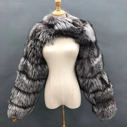Faux Fur Sleeve Cropped Jacket for Women | Long Sleeve Winter Party Coat