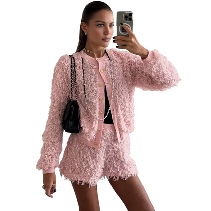 Autumn Tassel Long Sleeve Top & Shorts Set | Casual Street Style Outfit