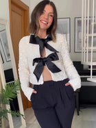 Women’s Sequined Cropped Jacket Y2K Shiny Tie-Front Party Coat Long Sleeve