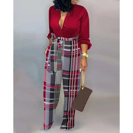 Plus Size Women Casual Wide Leg Jumpsuit Digital Print Loose Fit