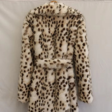 Luxury Long Leopard Mink Faux Fur Coat for Women Plus Size Winter Warm