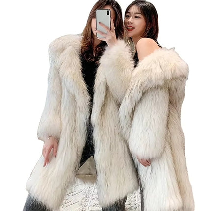 Women’s Long Faux Fur Winter Coat Warm Windproof Plus Size Jacket