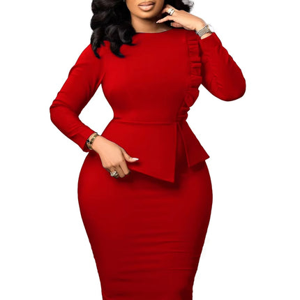Elegant Spring Midi Dress Slim Empire Waist Plus Size