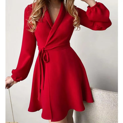 Autumn Long Sleeve Color Block Midi Dress for Work and Everyday Wear