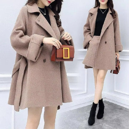 Autumn Winter Women Long Wool Coat Lapel Button A-Line Midi Warm Jacket
