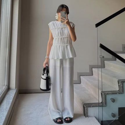 Plus Size Women’s Summer Two Piece Set Sleeveless Top Wide Leg Pants