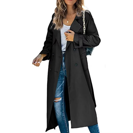 Women’s Windproof Double Breasted Trench Coat Slim Fit Long Overcoat