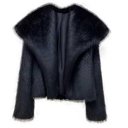 Luxury Plus Size Crop Fur Jacket for Women Winter Warm Windproof Coat