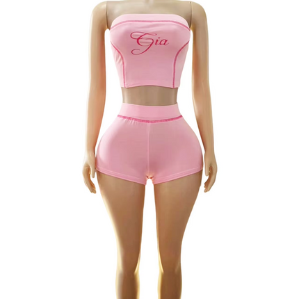 Women Sexy Sports Two Piece Set Chest Wrapped Crop Top Shorts Outfit