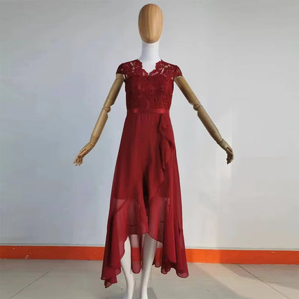 Elegant V Neck Lace Mesh Maxi Dress for Parties and Special Occasions