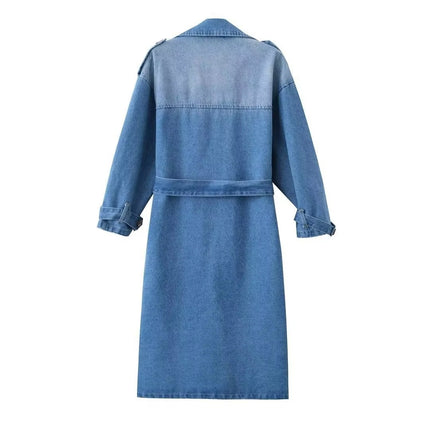 Women's Vintage Cowboy Trench Coat Spring 2024 Chic Long Sleeve Overcoat