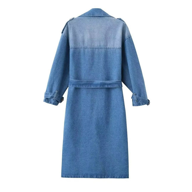 Women's Vintage Cowboy Trench Coat Spring 2024 Chic Long Sleeve Overcoat