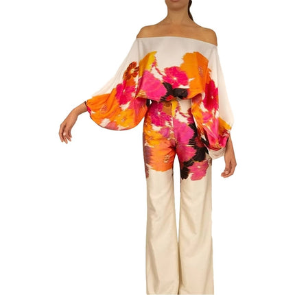 Elegant Women’s Printed One-Piece Collar Suit Long Sleeve Casual Set