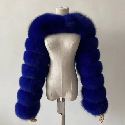 Faux Fur Sleeve Cropped Jacket for Women | Long Sleeve Winter Party Coat