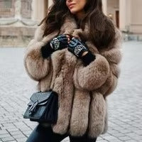 Women’s Winter Faux Fur Coat Warm Thick Fluffy Raccoon Style Jacket