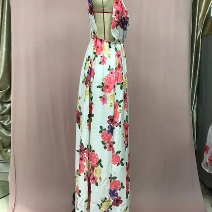 Women’s Backless Sleeveless Printed Maxi Dress for Spring and Summer