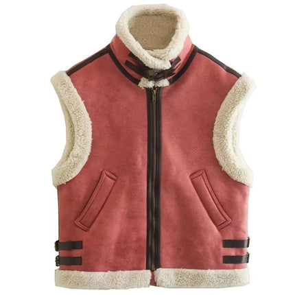 Women’s Faux Fur Lapel Vest Coat Two-Tone Casual Winter Fashion 2025
