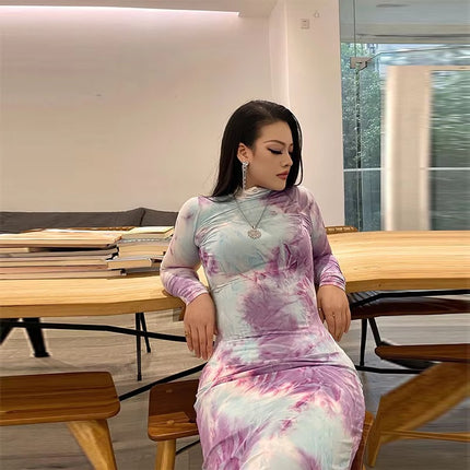 Autumn High Neck Long Sleeve Slim Fit Bodycon Dress for Women