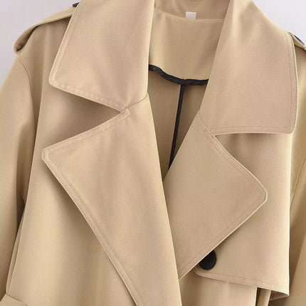 Women's Spring Trench Coat with Belt | Double Breasted Vintage Long Coat